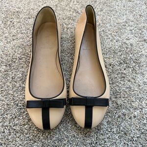 J.Crew Made in Italy Leather Bow Ballet Flats Size 6 Nude Black Cap Toe